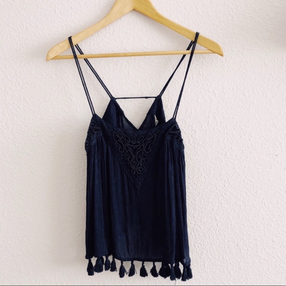 UO Ecote Black Beaded Top